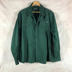 Men's EDDIE BAUER Dark Green Ripstop Cotton Long Sleeve Button-down Shirt XL